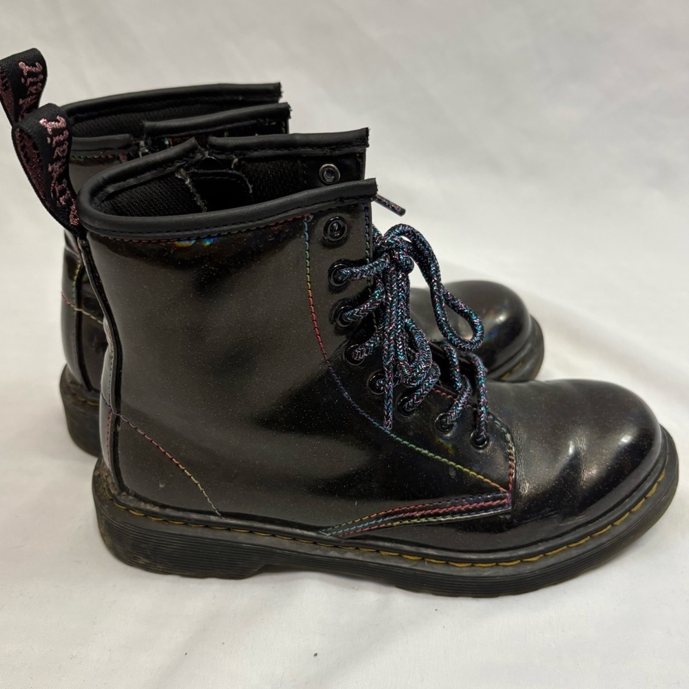 Dr Martens 1460 Sparkle Iridescent Rainbow Black Patent Leather Boots Side Zip